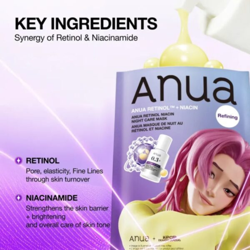 Anua K-Pop Demon Hunters Retinol Niacin Night Care Mask Romance Saja