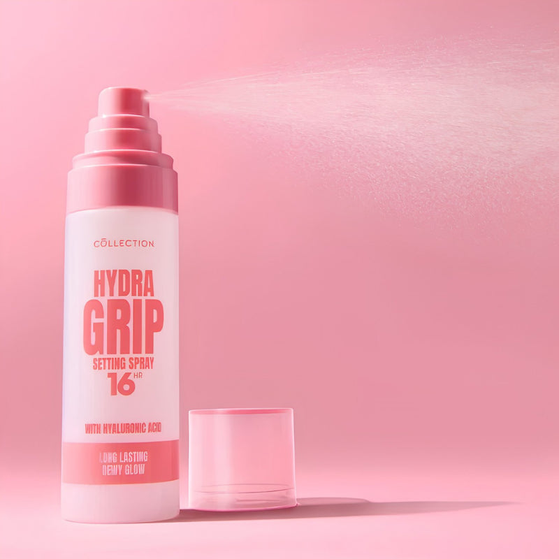 Collection Hydra Grip Setting Spray, fijne nevel voor langhoudende make-up met hydraterende ingrediënten.