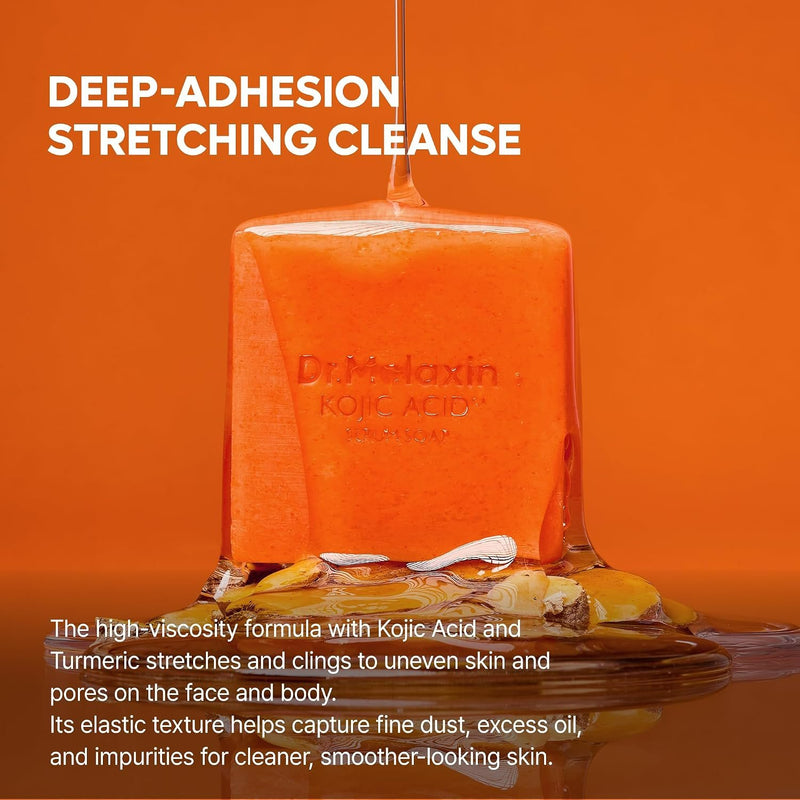 Dr. Melaxin Kojic Acid Turmeric Serum Soap, zeep voor gezicht en lichaam tegen donkere vlekken en oneffen teint.