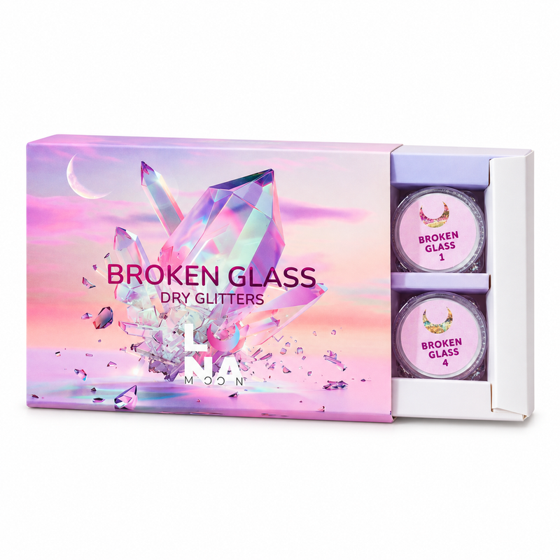 Lunamoon Dry Glitter Set Broken Glass 6 Pcs, set met zes verschillende droge glitters voor nail art