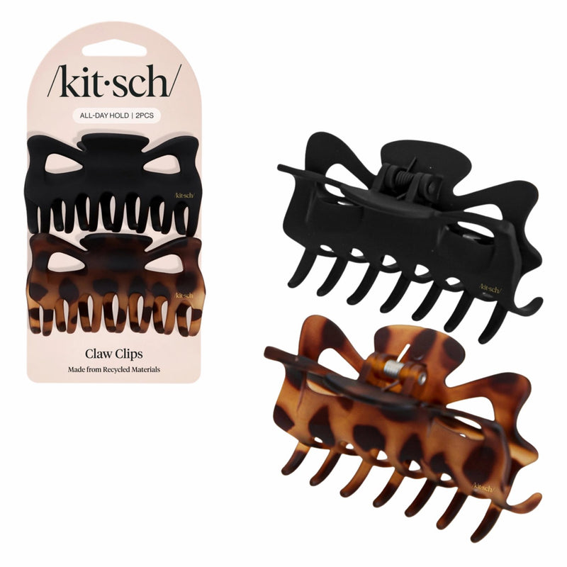 Kitsch Large Claw Clip 2pc Set Black & Tort, set van twee grote haarclips van gerecycled plastic