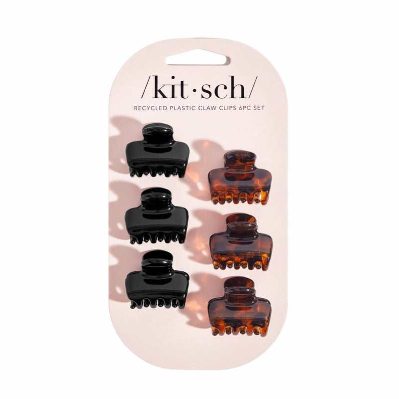 Kitsch Mini Puffy Claw Clips 6pc Set Black and Tort, set van 6 mini haarclips in zwart en tortoise