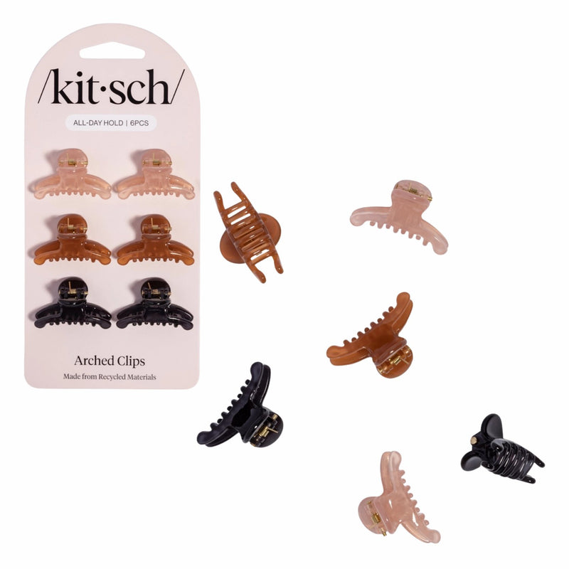 Kitsch Recycled Plastic Mini Arched Clips 6pc Set Soft Pink Mocha & Black