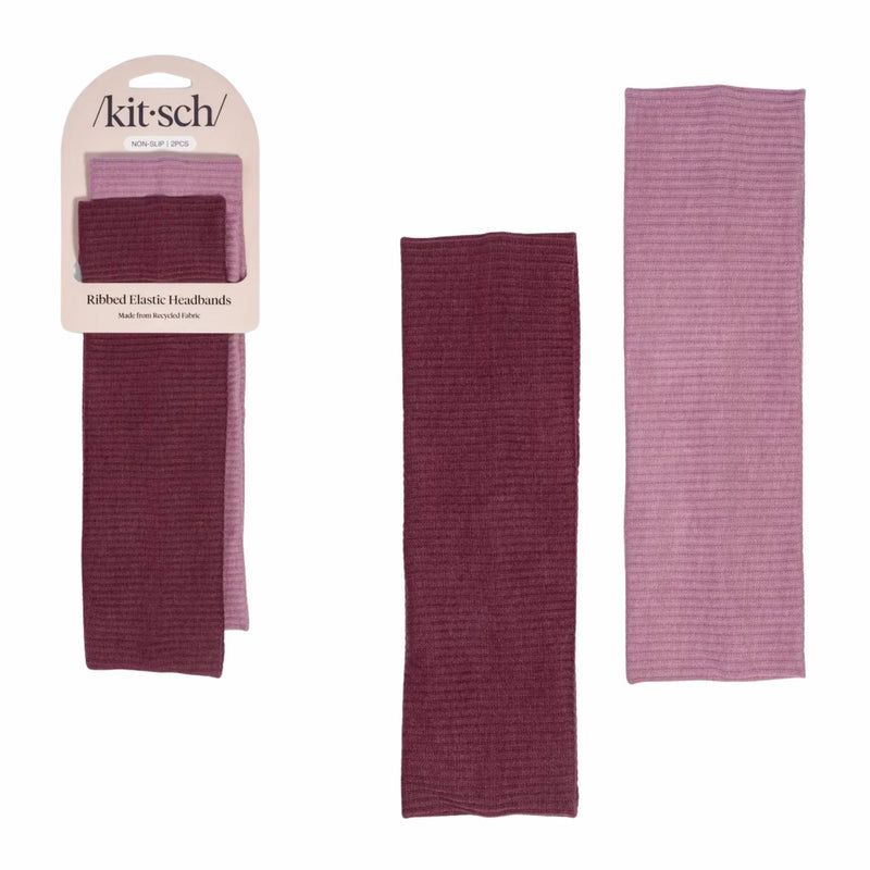 Kitsch Ribbed Elastic Headbands Set Cherry Lacquer & Dusty Pink