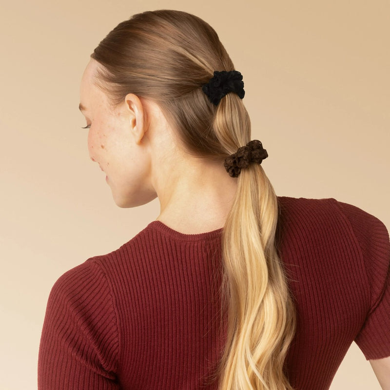 Kitsch Ruched Lace Scrunchies Set Black Chocolate & Mocha