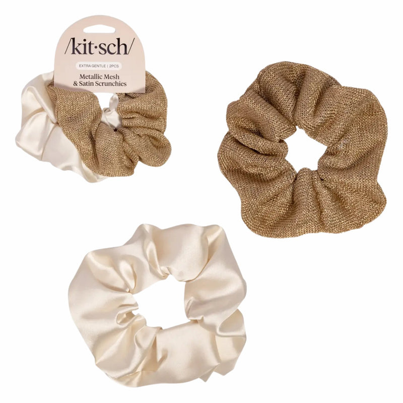 Kitsch Satin Scrunchies Cream & Gold