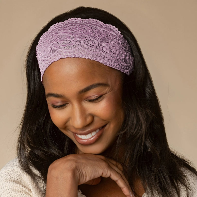 Kitsch Wide Lace Elastic Headbands Set Cherry Lacquer & Dusty Pink