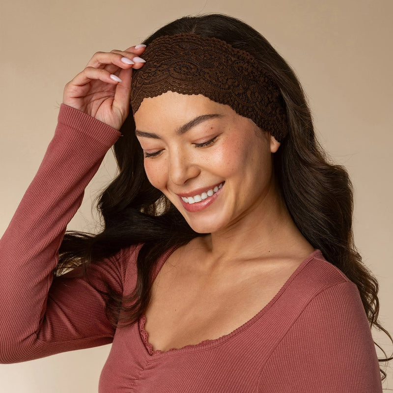 Kitsch Wide Lace Elastic Headbands Set Mocha & Chocolate