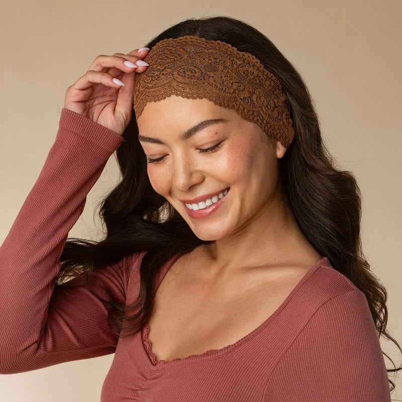 Kitsch Wide Lace Elastic Headbands Set Mocha & Chocolate