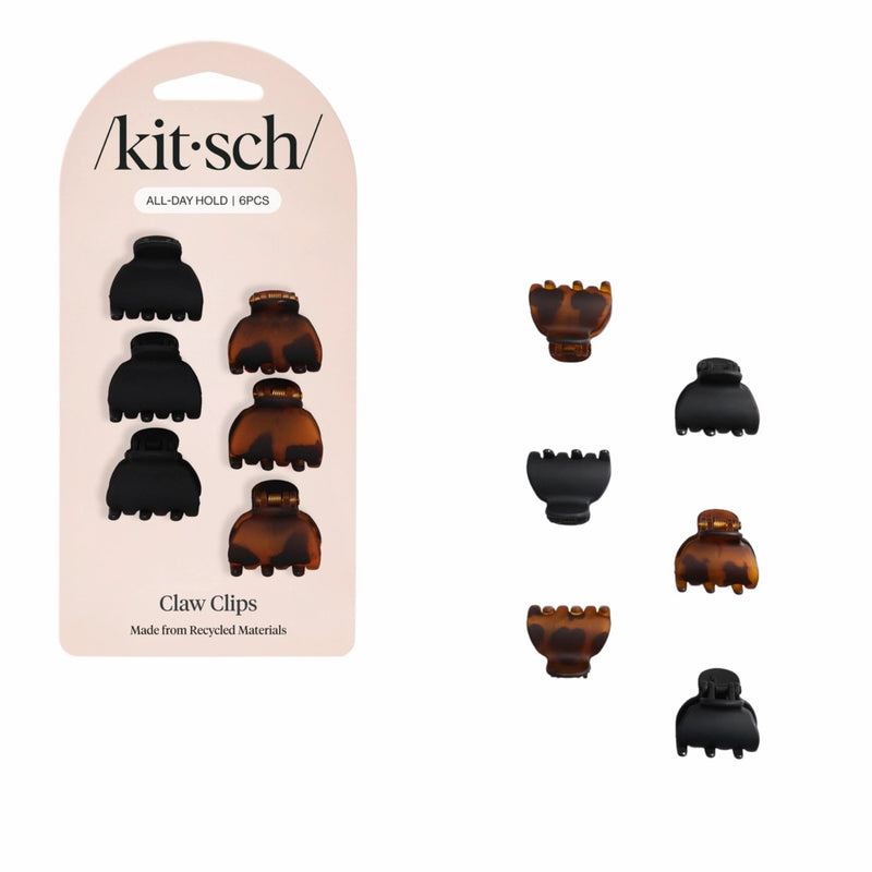 Kitsch X-small Claw Clips 6pc Black & Tort, set van zes kleine haarclips