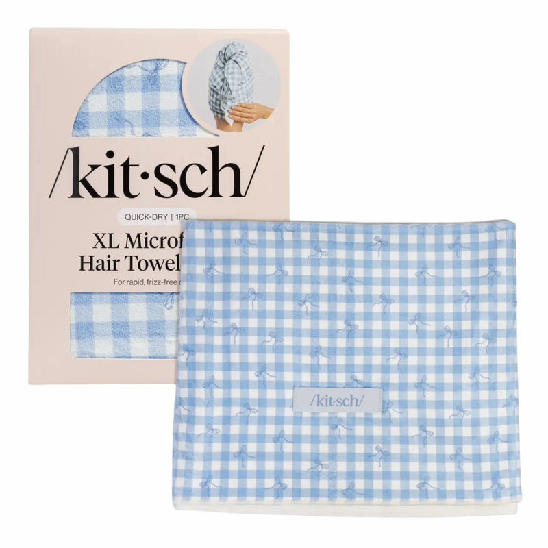 Kitsch XL Hair Towel Wrap Gingham Blue
