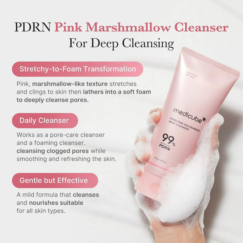 Medicube Pdrn Pink Niacinamide Whip Cleanser, roze gezichtsreiniger voor glass skin