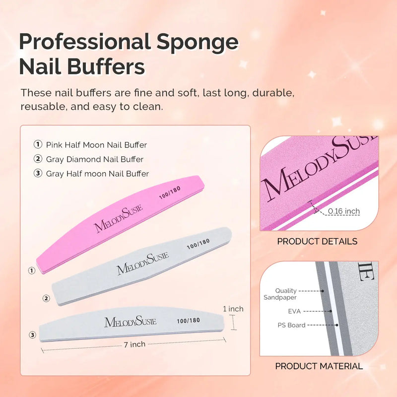 MelodySusie Nail Files and Buffers Set 100/180 Grit 9Pcs