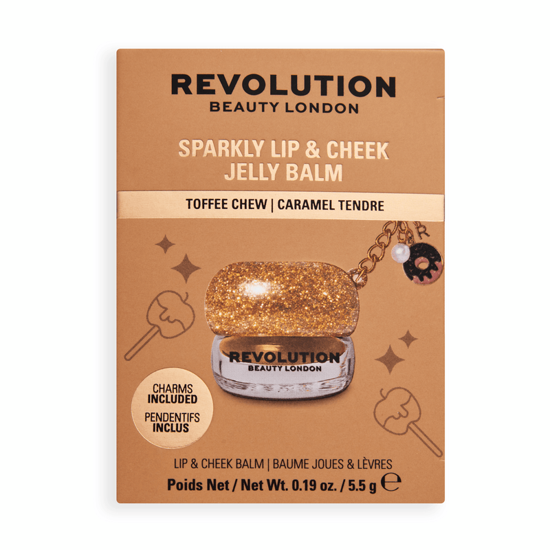 Revolution Sparkly Jelly Lip & Cheek Toffee Chew, getinte jelly balm voor lippen en wangen, verpakking