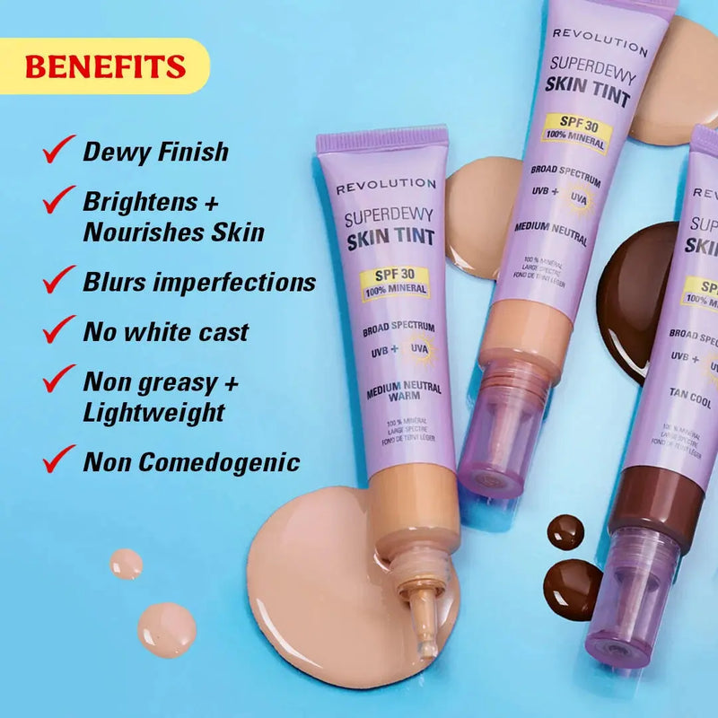 Revolution Superdewy SPF30 Skin Tint Tan Cool, een minerale skin tint met SPF30, foto 4 van 5