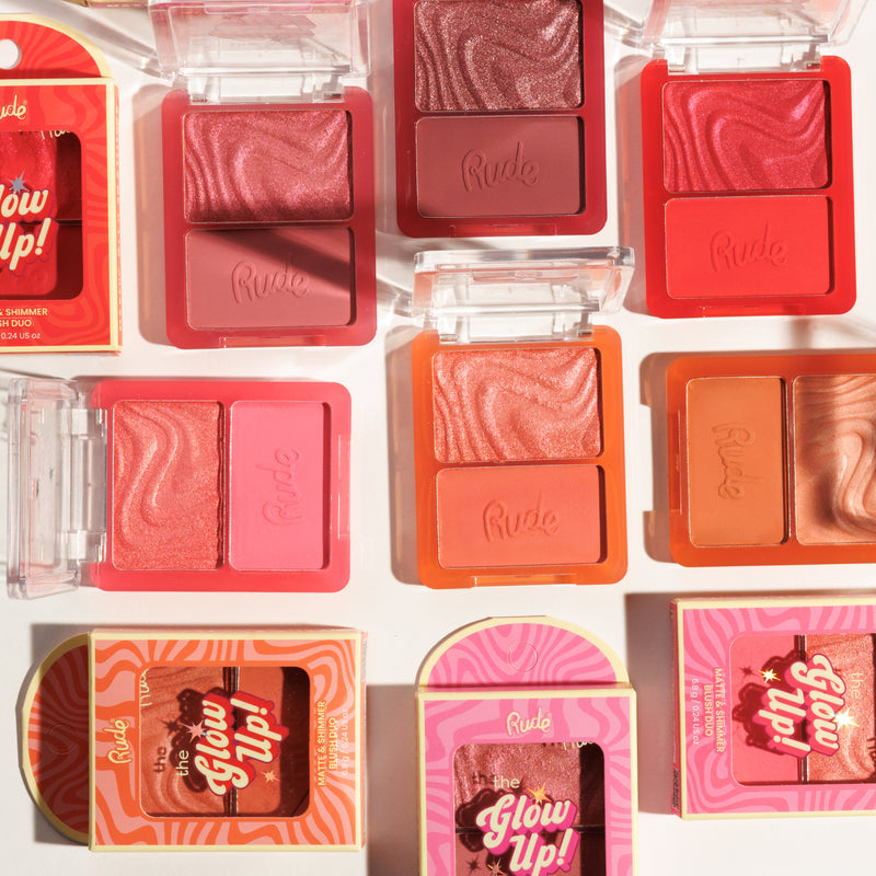 Rude Cosmetics The Glow Up! Matte & Shimmer Blush Duo Blazing Red, blush duo met matte en shimmer finish., foto 4 van 9