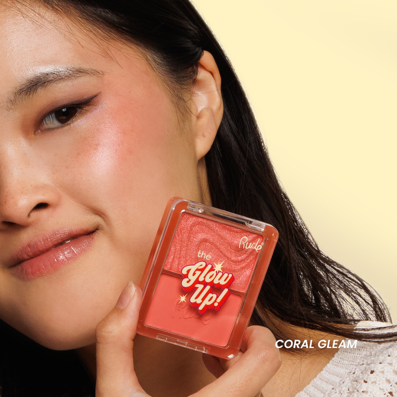 Rude Cosmetics The Glow Up! Matte & Shimmer Blush Duo Blazing Red, blush duo met matte en shimmer finish., foto 7 van 9