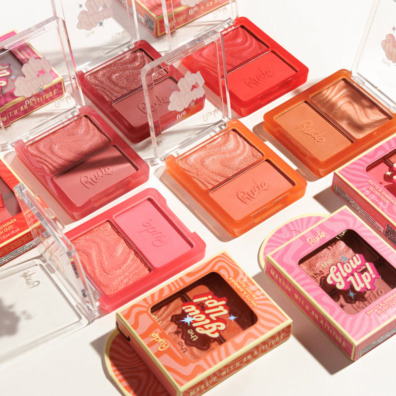 Rude Cosmetics The Glow Up! Matte & Shimmer Blush Duo Rosy Haze, blush met matte en shimmer finish, foto 7 van 8