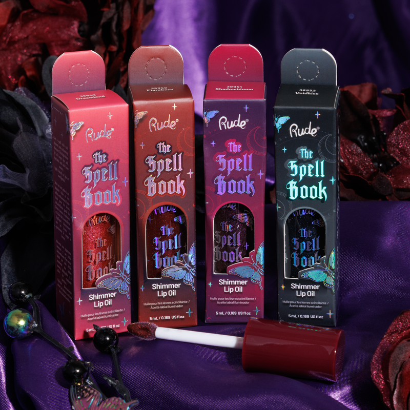 Rude Cosmetics The Spell Book Collection Shimmer Lip Oil Shadowbloom, glanzende lipolie met shimmer, foto 7 van 7