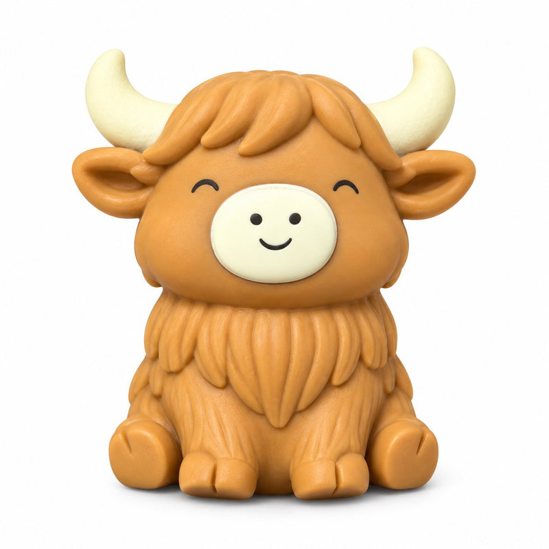 Squishy Highland Cow Squishy, zacht knijpfiguur van een Highland koe