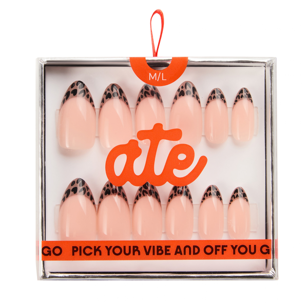 ATE Press On Nails Out Of Line M/L, herbruikbare press-on nagels met animal print French tips