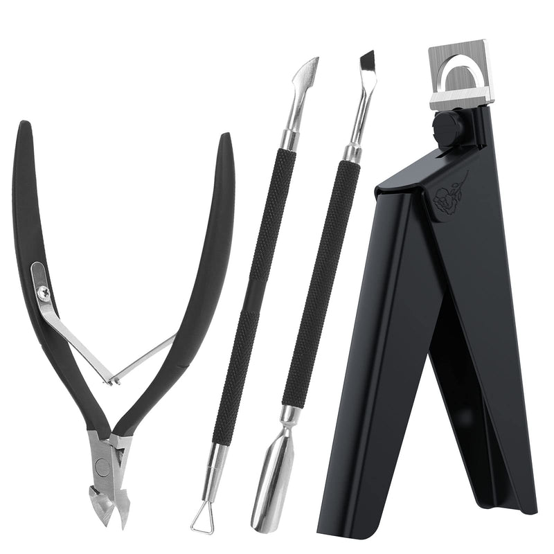 Zwarte nagelknipperset 4 in 1 met tipknipper, nagelriemtang, bokkenpootje en schraper