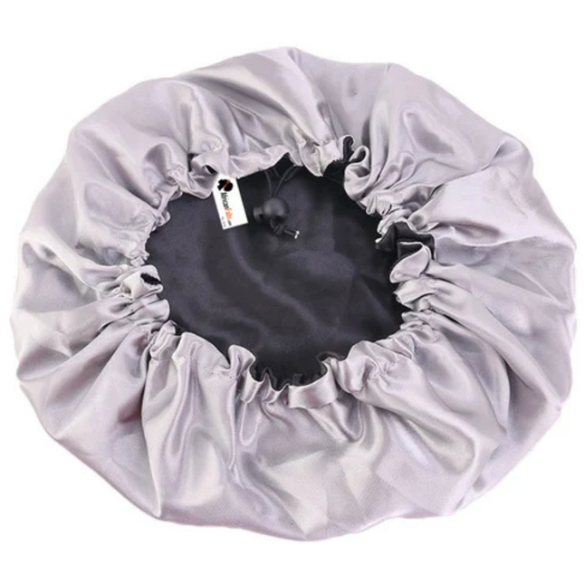 African Fabs Black/Grey Satin Hair Bonnet Reversable