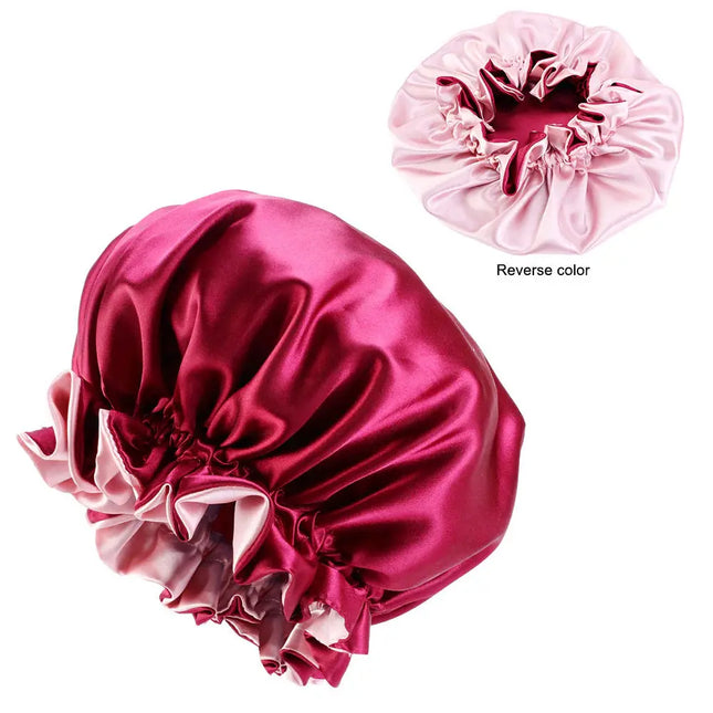 African Fabs Red Satin Hair Bonnet Reversable