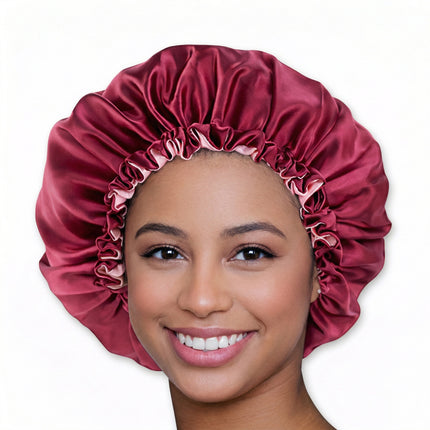 African Fabs Red Satin Hair Bonnet Reversable