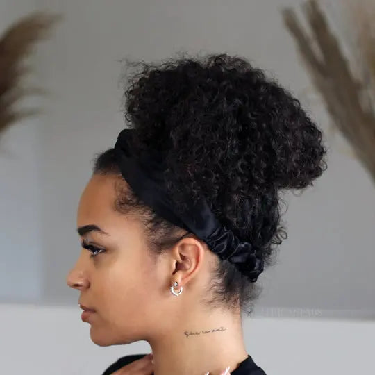 African Fabs Satin Headband With Twist Black