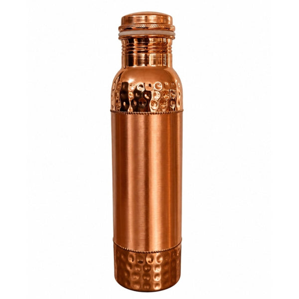 Ayurveda Specialist Pure Copper Water Bottle Hammered High Gloss & Matte, koperen waterfles met hoogglans en matte afwerking.