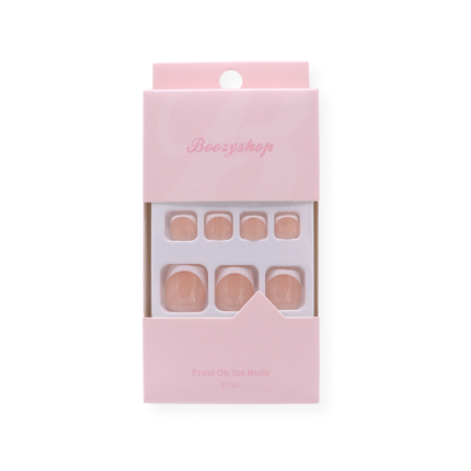 Boozyshop 30 pcs Press On Toe Nails French Manicure