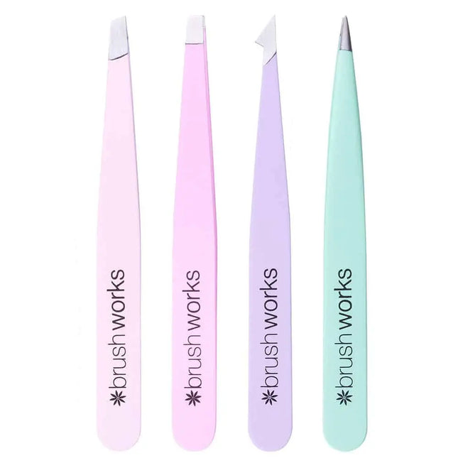 Brushworks 4 Piece Combination Tweezer Set Pastels
