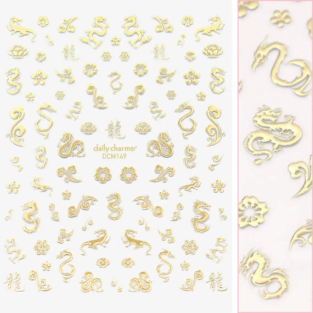 Daily Charme Chic Nail Art Sticker Heavenly Dragon Metallic Gold