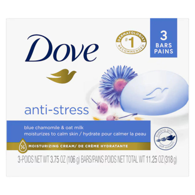 Dove Anti‑Stress Beauty Bar Blue Chamomile & Oat Milk 3-Pack