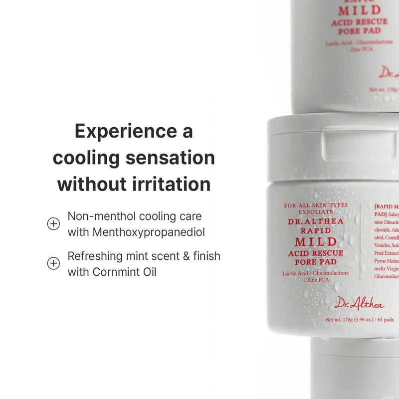 Dr. Althea Rapid Mild Acid Rescue Pore Pad, milde exfoliërende pads met AHA, BHA en PHA