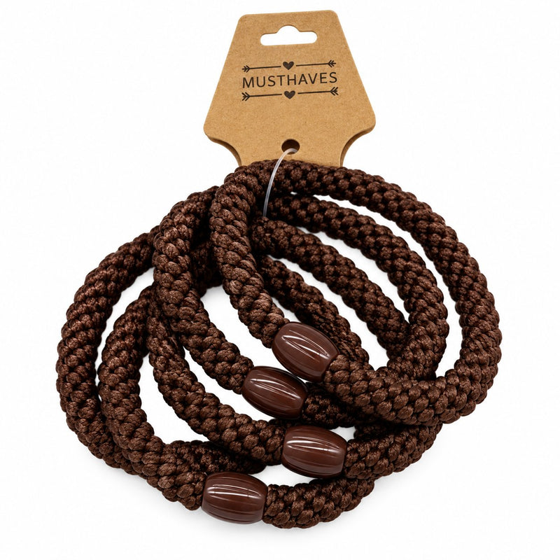 Hair Musthaves Hair Elastics 5pcs Dark Brown, haarelastiekjes in donkerbruin