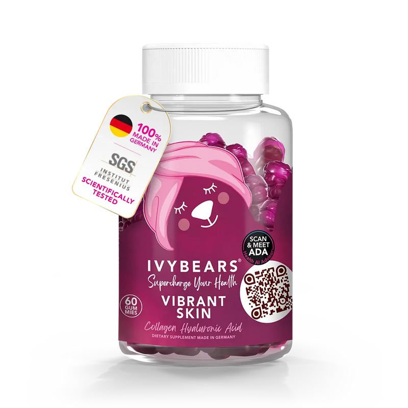 Ivy Bears Vibrant Skin, gummies voor de huid met collageen en hyaluronzuur.