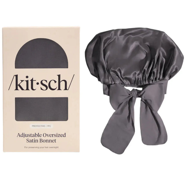 Kitsch Adjustable Oversized Satin Bonnet Charcoal