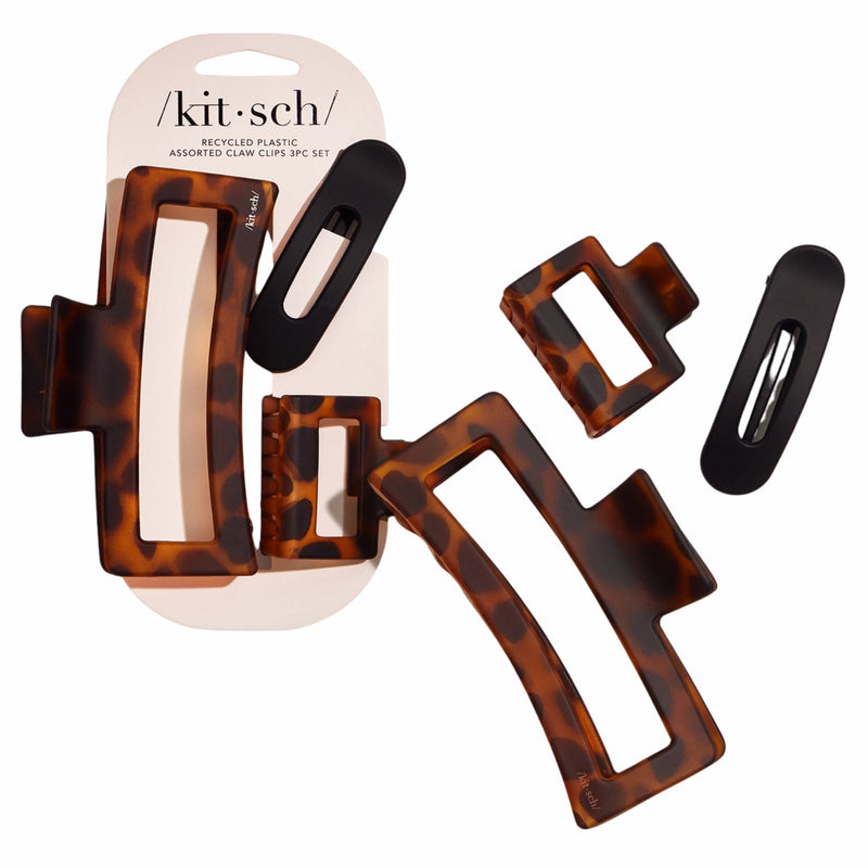 Kitsch Assorted Claw Clips Rectangle Open Shape, set van 3 haarclips in diverse vormen en maten