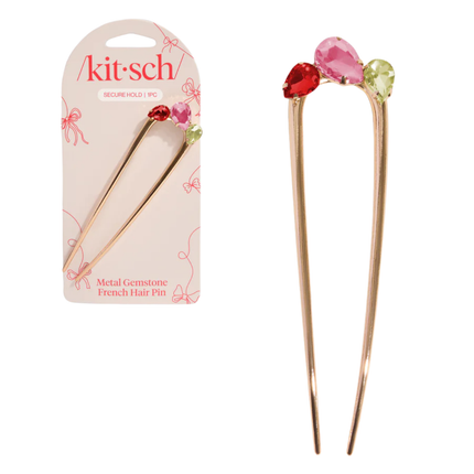 Kitsch Holiday Metal Gemstone French Hair Pin