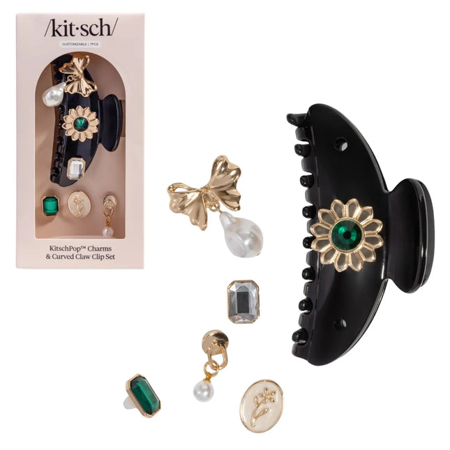 Kitsch KitschPop Charms & Curved Claw Clip Set Vintage Black