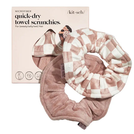 Kitsch Microfiber Quick-Dry Towel Scrunchie 2pc Terracotta Checker