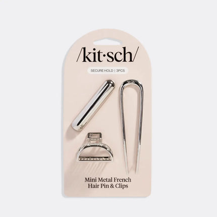 Kitsch Mini Metal French Hair Pin & Clips Set Silver