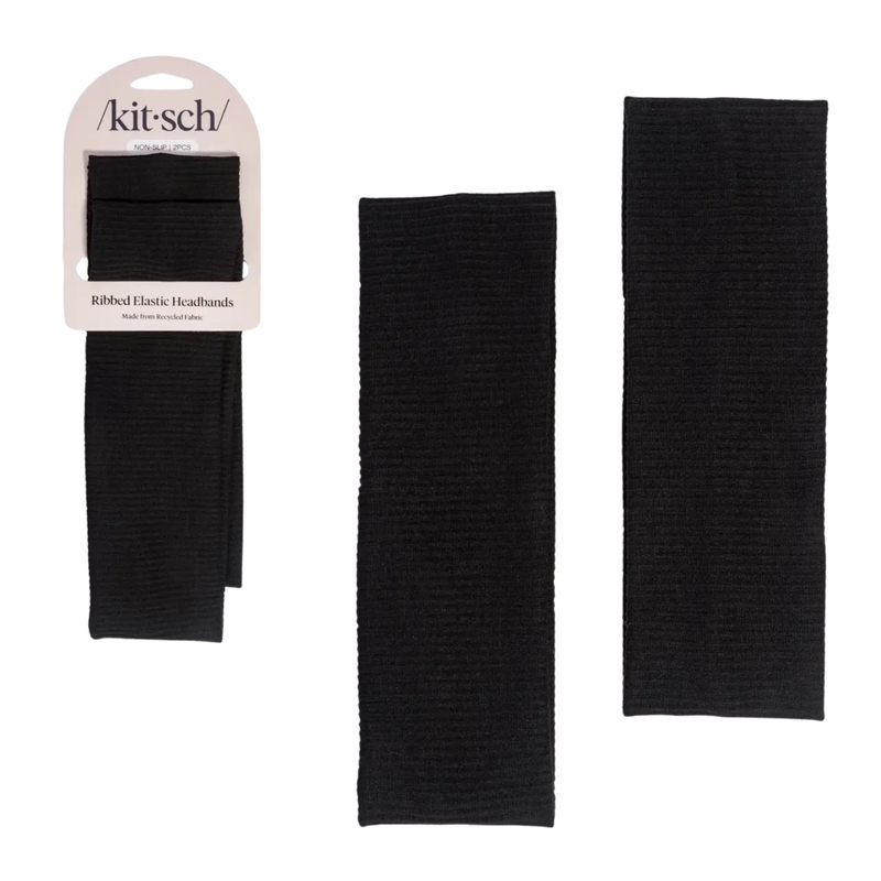 Kitsch Ribbed Elastic Headbands Set Black