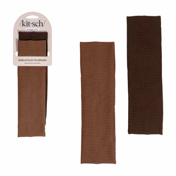 Kitsch Ribbed Elastic Headbands Set Mocha & Chocolate