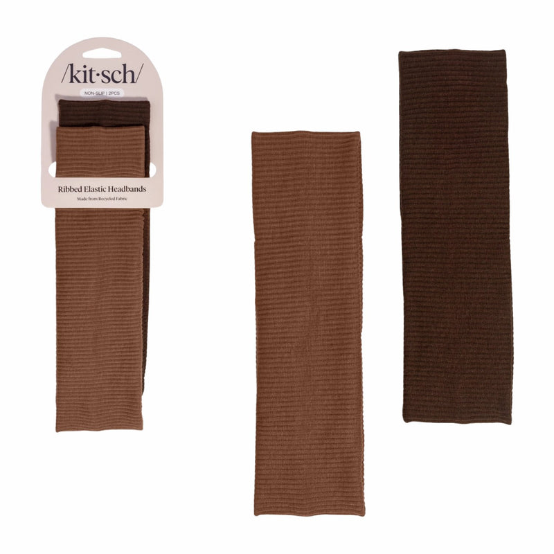 Kitsch Ribbed Elastic Headbands Set Mocha & Chocolate