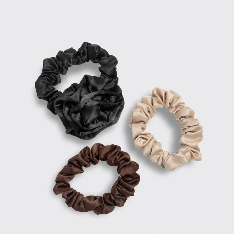 Kitsch Ruched Satin Scrunchies Set Black