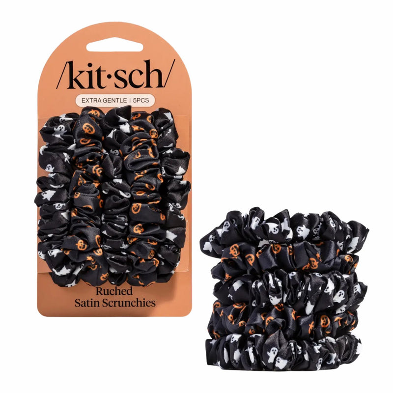 Kitsch Ruched Satin Scrunchies Set Ghost & Pumpkins