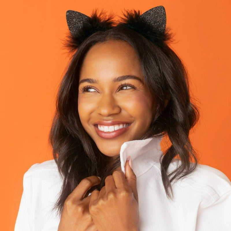 Kitsch Satin Cat Ears Headband Black Glitter